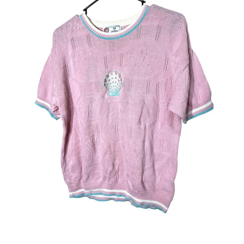 Vintage Isle Of Cotton Light Pink Seashell Beach‎ Theme Sweater Size XL